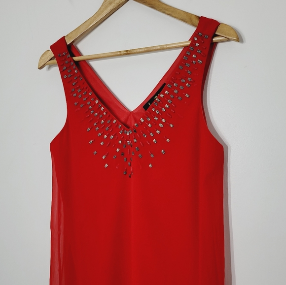 Sam Edelman Mini Shift Dress V-Neckline Beaded Sequine Sleeveless Red New XS - Picture 2 of 10